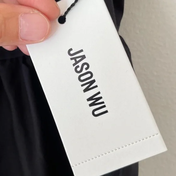 New Jason Wu Womens Tiered Smocked Maxi Dress Black Shoulder Ties Large - Picture 10 of 17